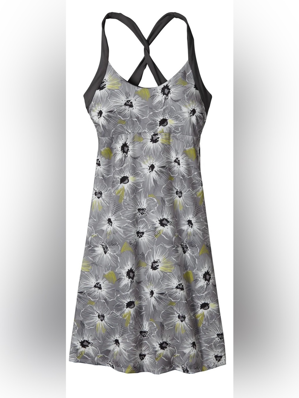 Patagonia Morning Glory Dress Floral A-Line Sleeveless Dress Gray/White/Yellow S